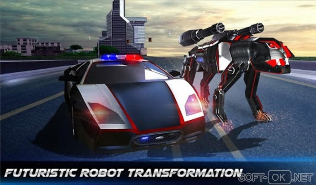 The appearance "US Police Transform Robot Car Cop Dog: Robot game"