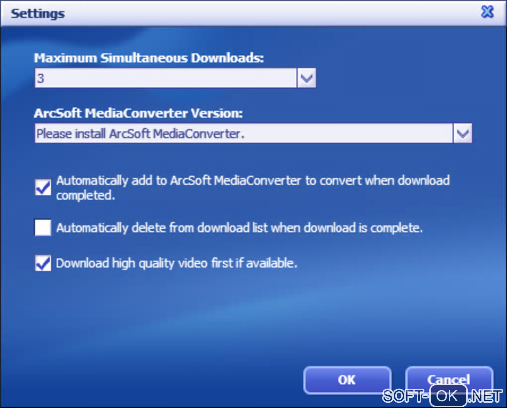 The appearance "ArcSoft Video Downloader"