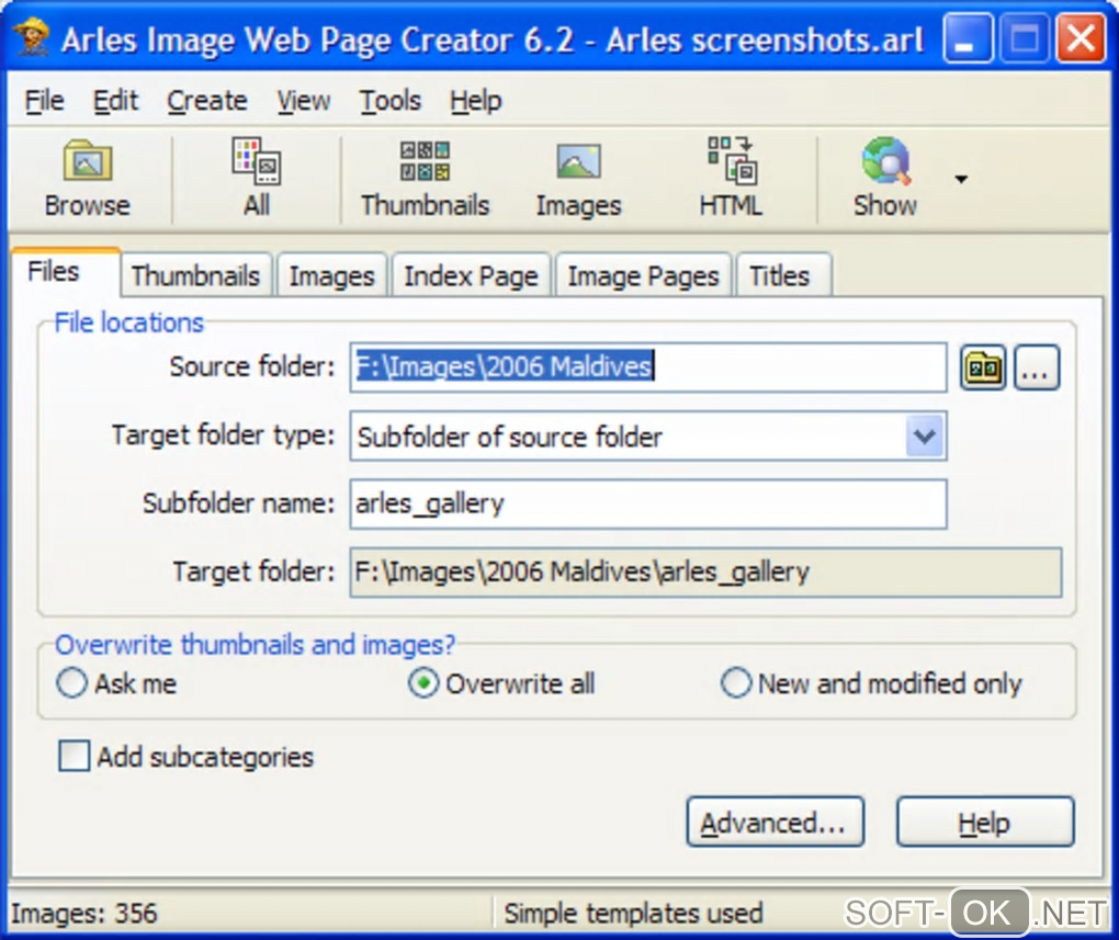 The appearance "Arles Image Web Page Creator"