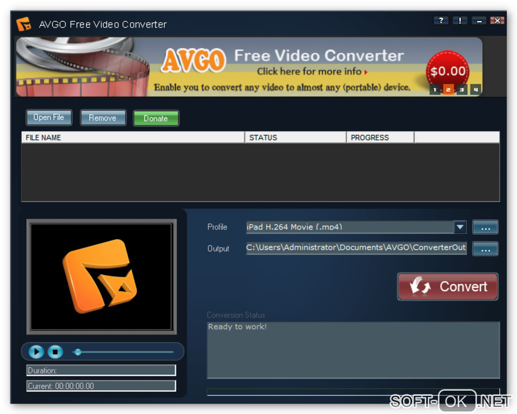 Screenshot №1 "AVGO Free Video Converter"