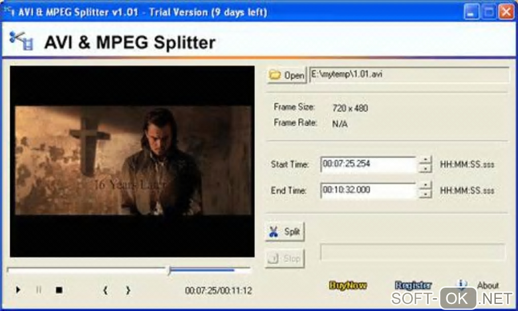 Screenshot №1 "AVI/MPEG/RM/WMV Splitter"