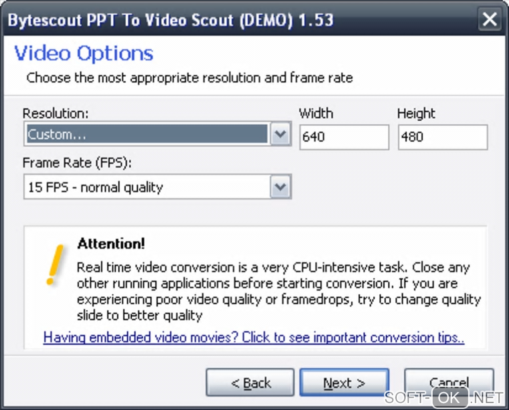 The appearance "Bytescout PPT To Video Scout"