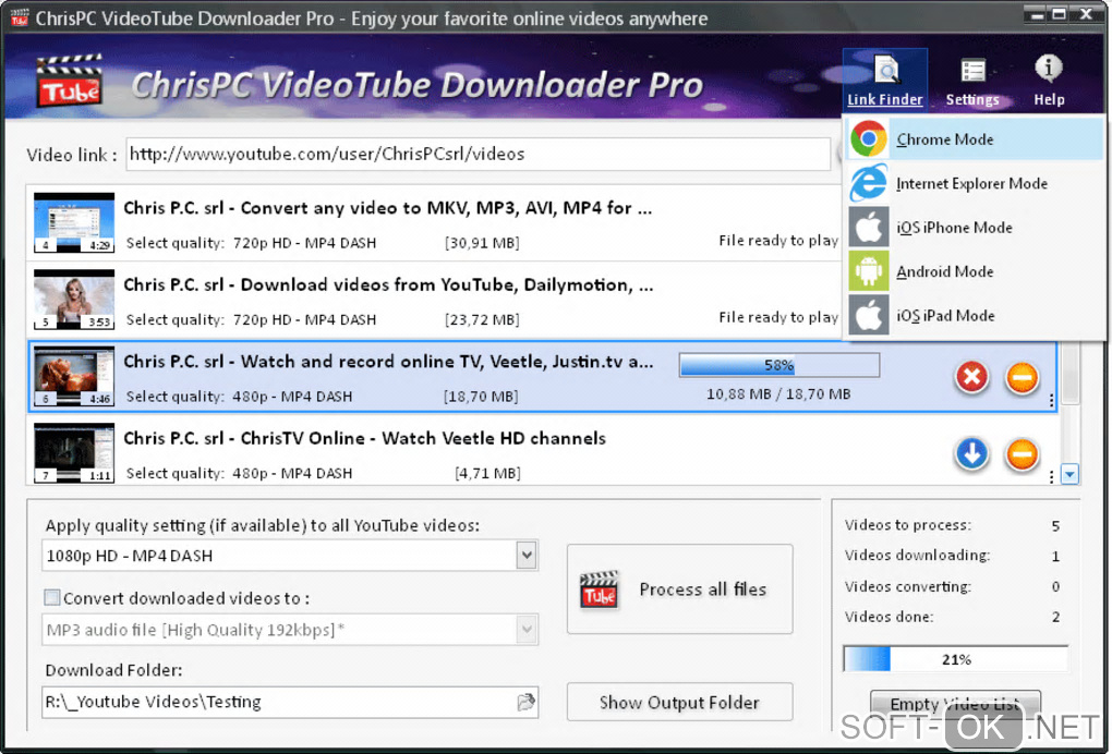Screenshot №1 "ChrisPC VideoTube Downloader Pro"