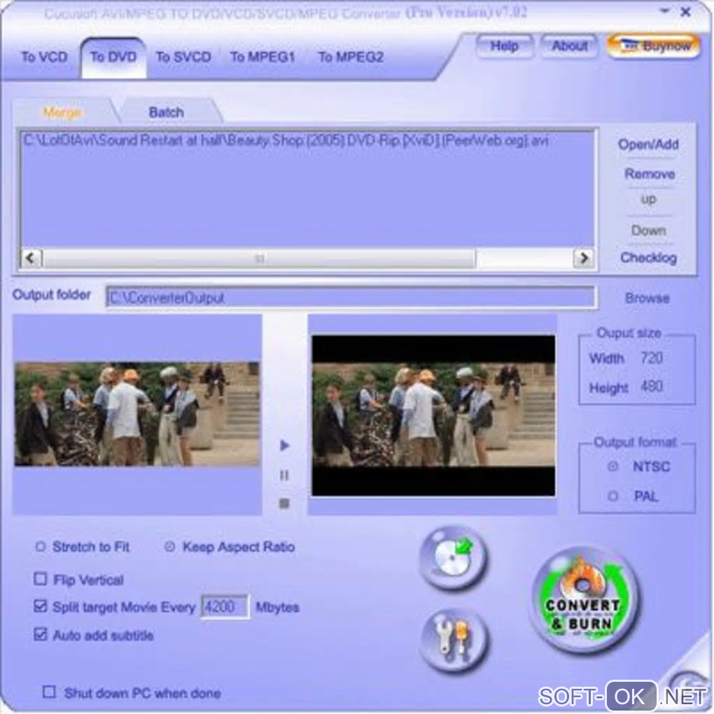 Screenshot №1 "Cucusoft MPEG/MOV/RMVB/DIVX/AVI to DVD/VCD/SVCD Pro"