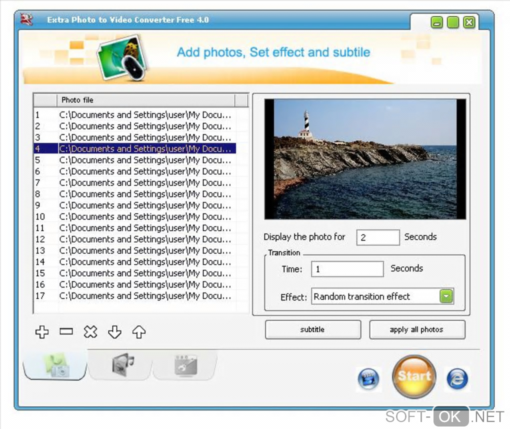 The appearance "Extra Photo to Video Converter Free"