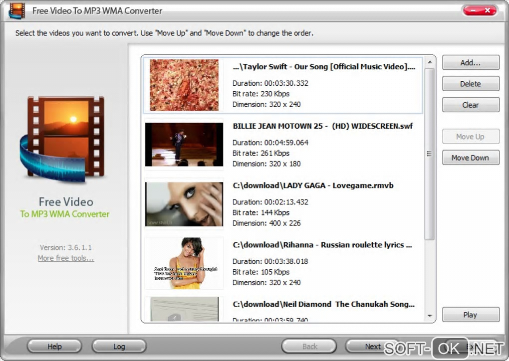 Screenshot №1 "Free Video to MP3 WMA Converter"
