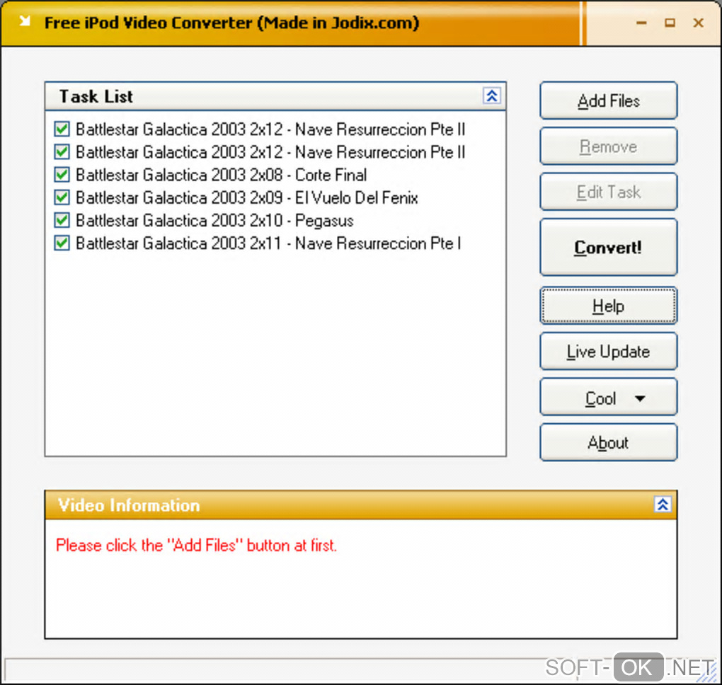 Screenshot №2 "Jodix Free iPod Video Converter"