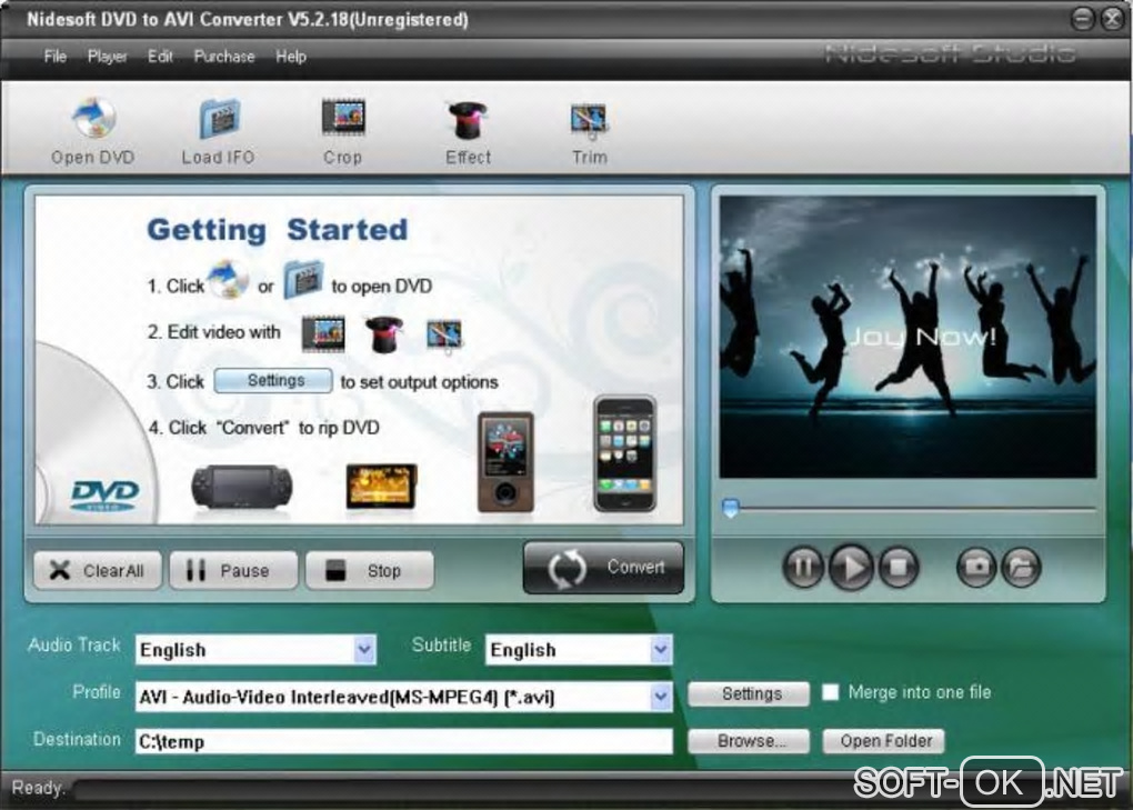 Screenshot №1 "Nidesoft DVD to AVI Converter"