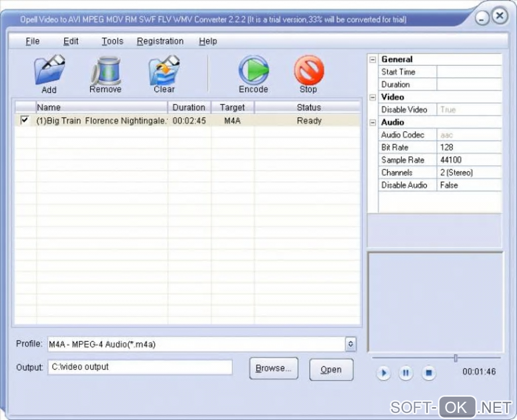 The appearance "Opell Video to AVI MPEG MOV RM SWF FLV WMV Converter"