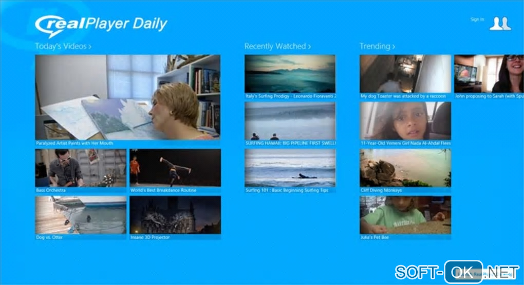 The appearance "RealPlayer Daily Videos"