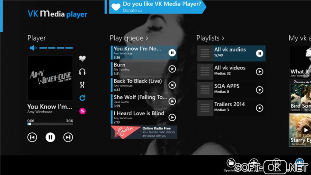 The appearance "VK Media Player for Windows 10"