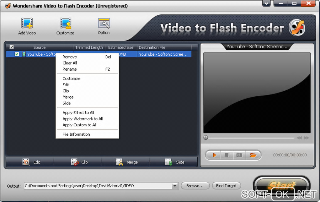 The appearance "Wondershare Video to Flash Encoder"