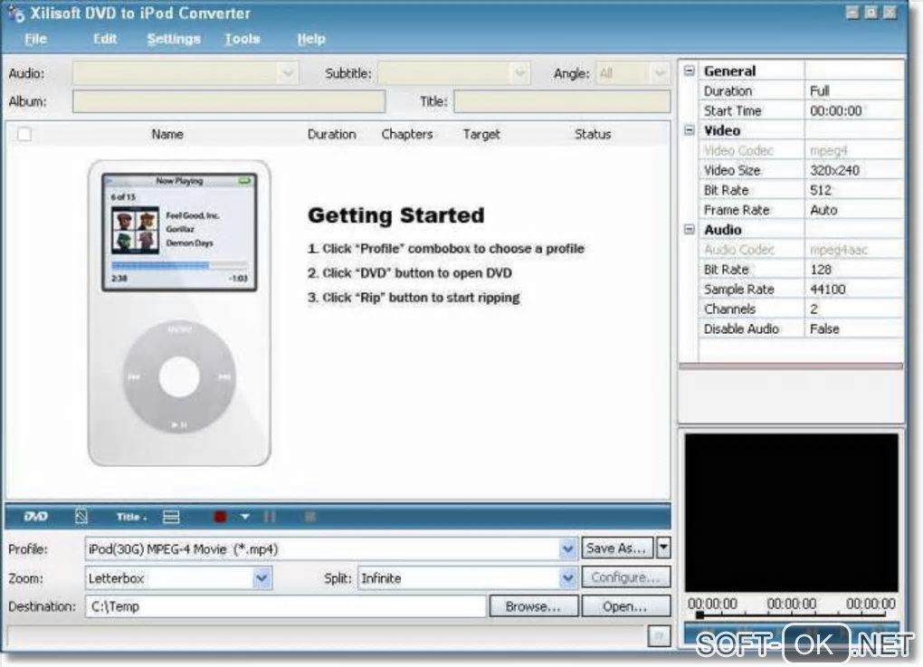 Screenshot №1 "Xilisoft DVD to iPod Converter"