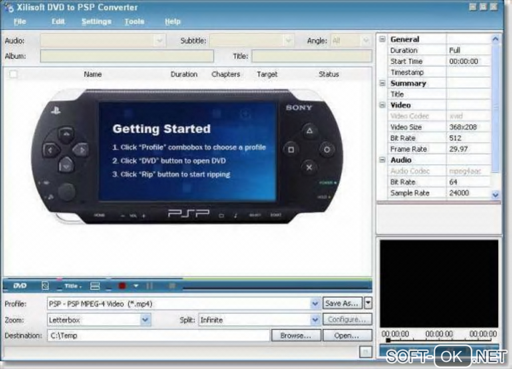 The appearance "Xilisoft DVD to PSP Converter"