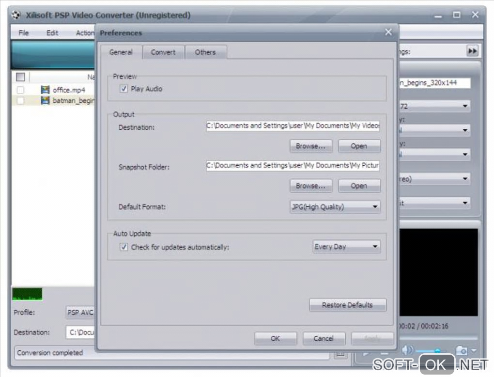 The appearance "Xilisoft PSP Video Converter"