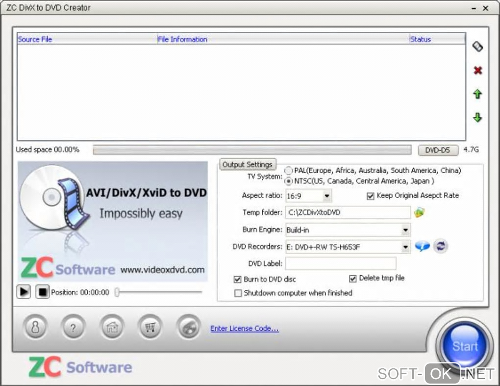 Screenshot №1 "ZC DivX to DVD Creator"