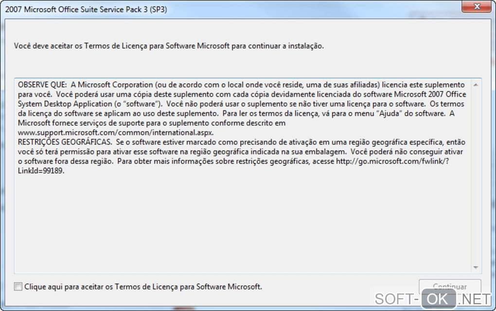 The appearance "Microsoft Office 2007 Service Pack 3"