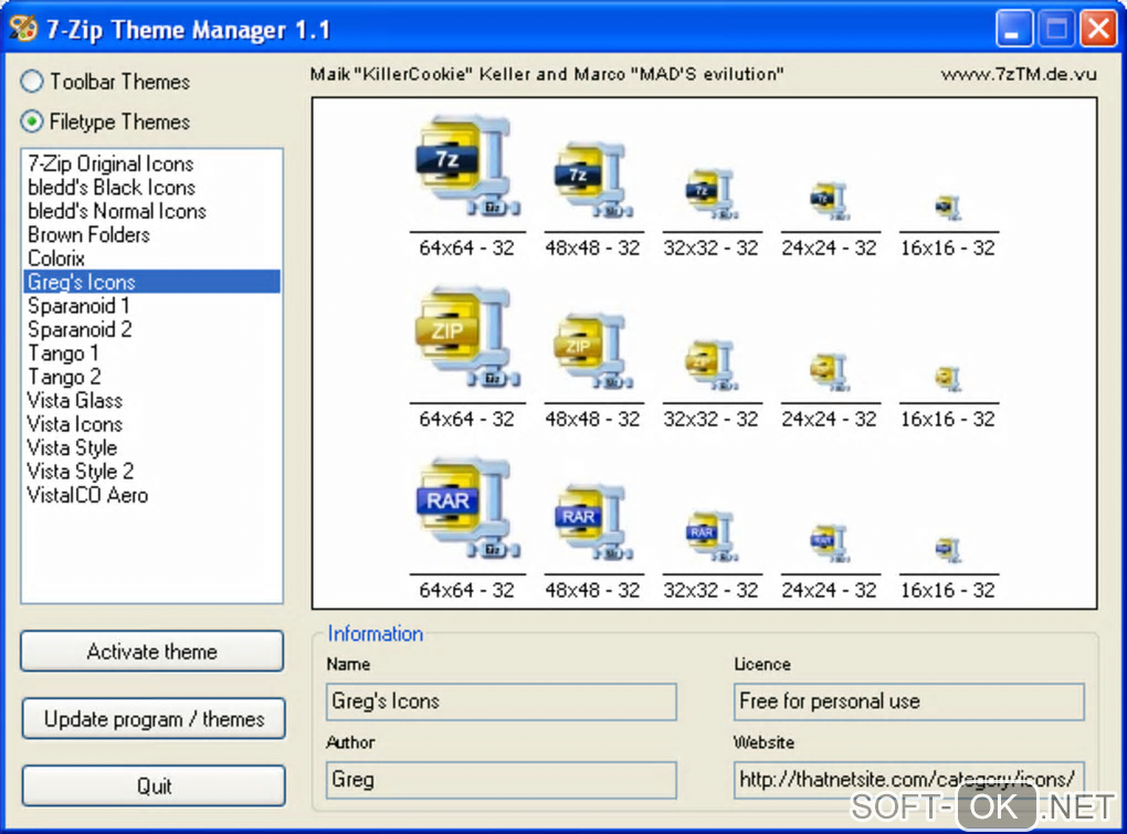 The appearance "7-Zip Theme Manager"