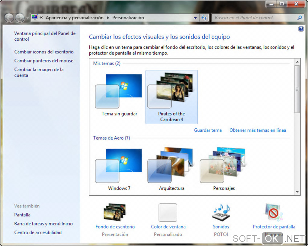 The appearance "Pirates of the Caribbean 4 Windows 7 Theme"