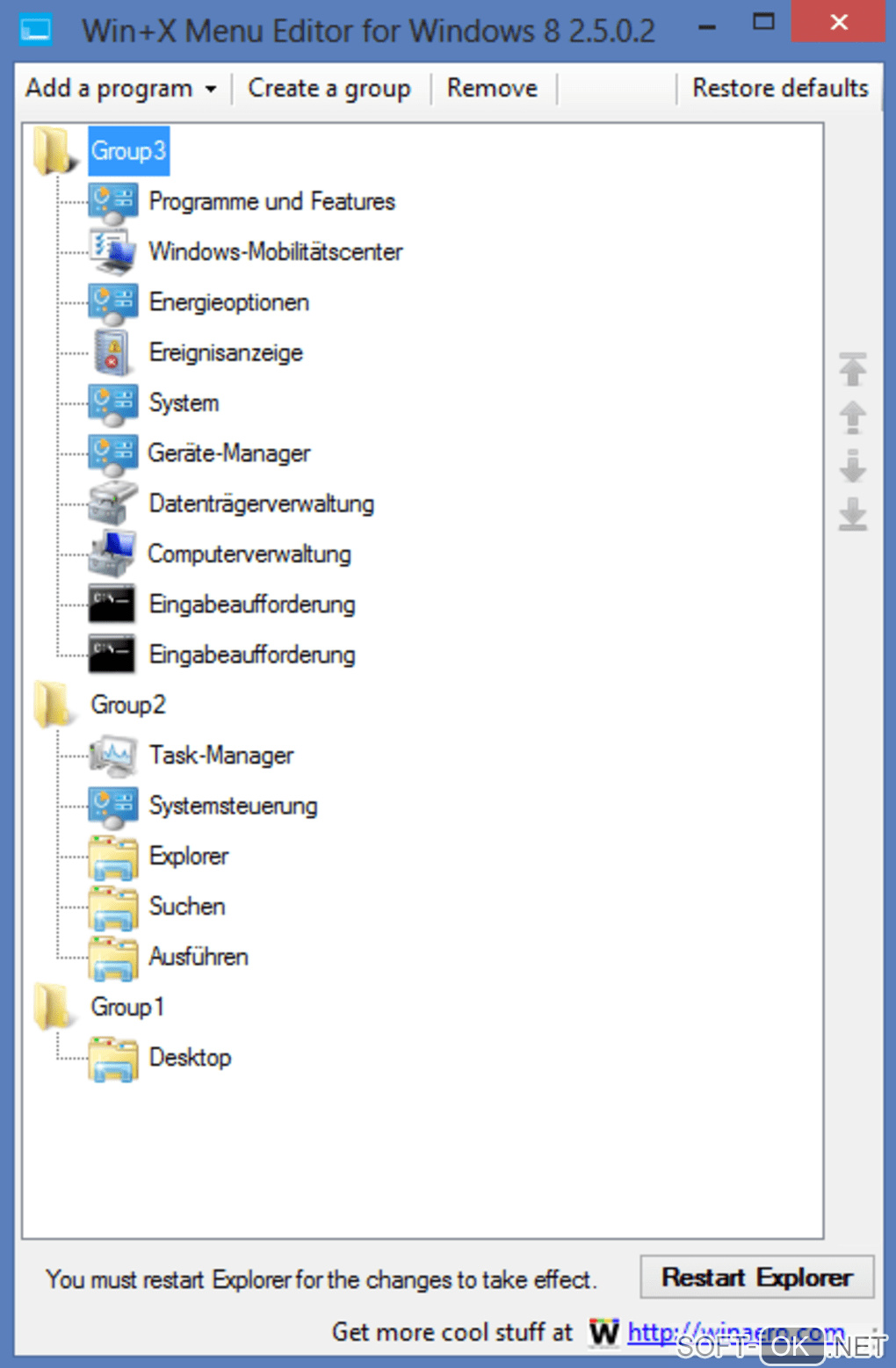 Screenshot №1 "Win+X Menu Editor for Windows 10"