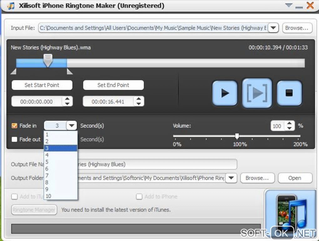 Screenshot №1 "Xilisoft iPhone Ringtone Maker"