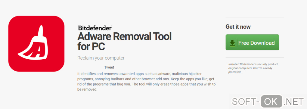 Screenshot №1 "Bitdefender Adware Removal Tool for PC"