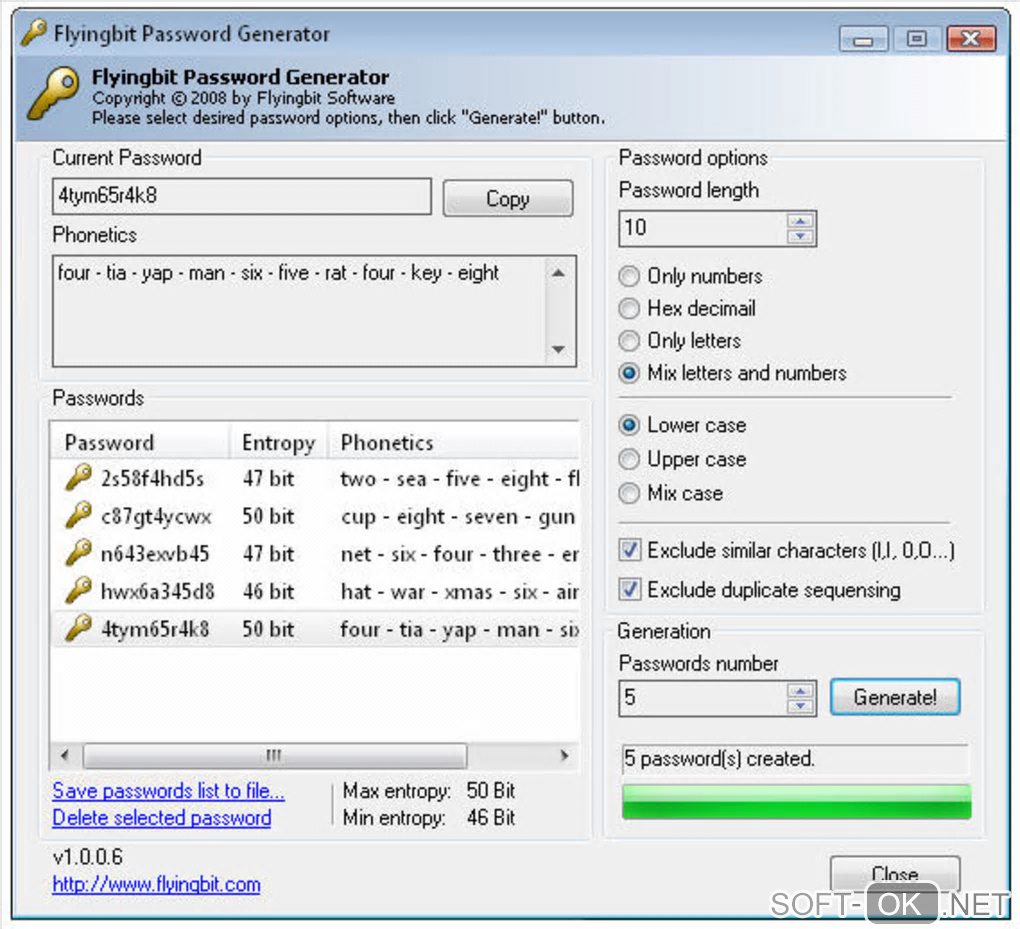 Screenshot №2 "FlyingBit Password Generator"