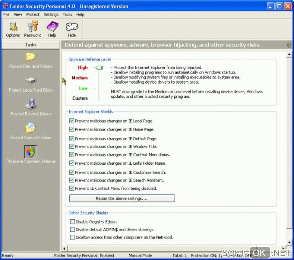Screenshot №1 "Folder Security Personal"