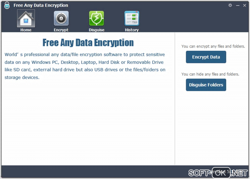 The appearance "Free Any Data Encryption"