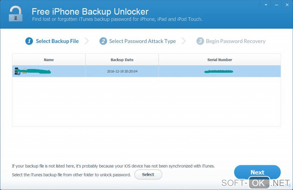 Screenshot №1 "Free iPhone Backup Unlocker"