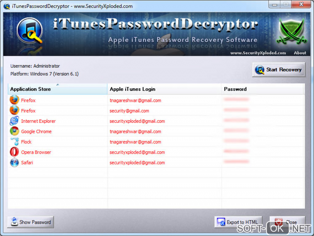 Screenshot №1 "iTunes Password Decryptor"