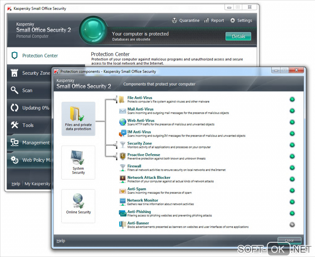 The appearance "Kaspersky Small Office Security"
