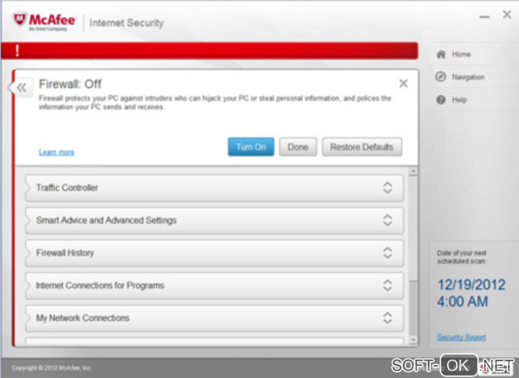 The appearance "McAfee Internet Security Suite"