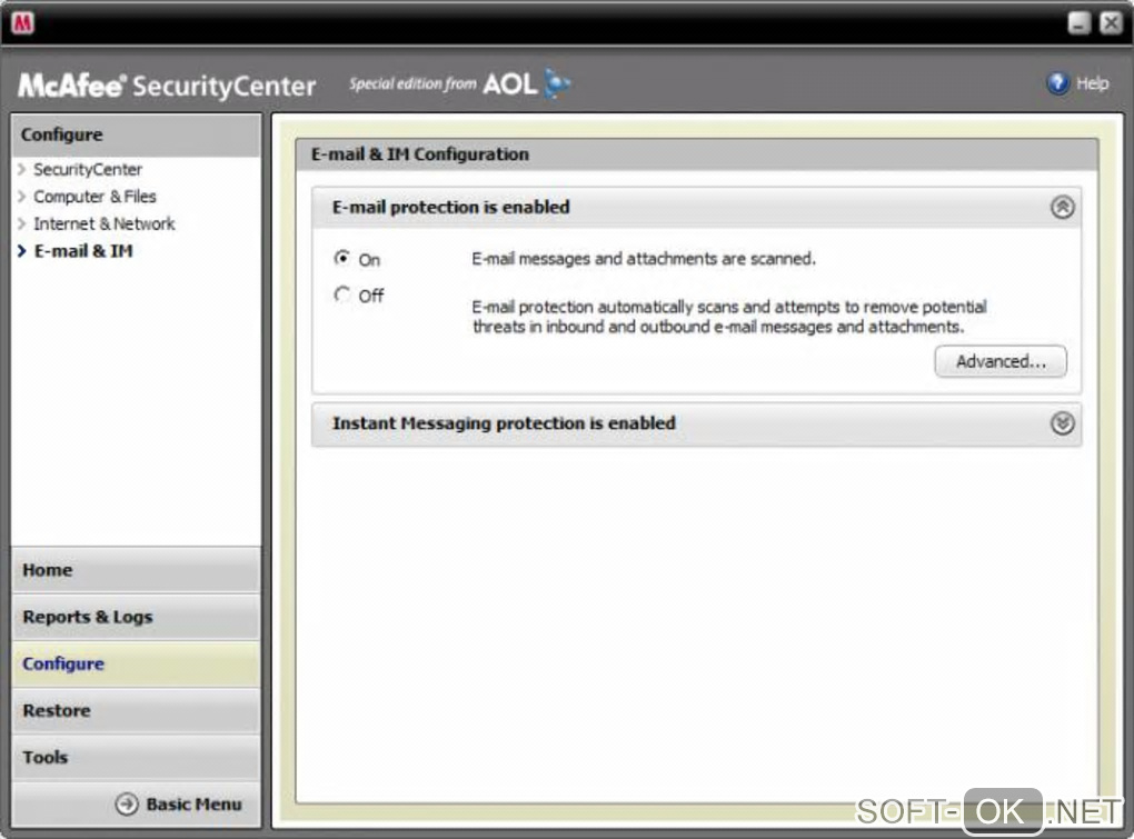 Screenshot №2 "McAfee VirusScan Plus AOL Edition"