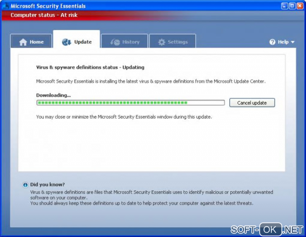 The appearance "Microsoft Security Essentials"