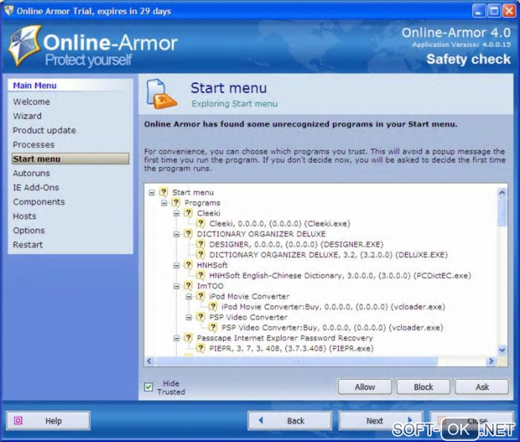 Screenshot №1 "Online-Armor"