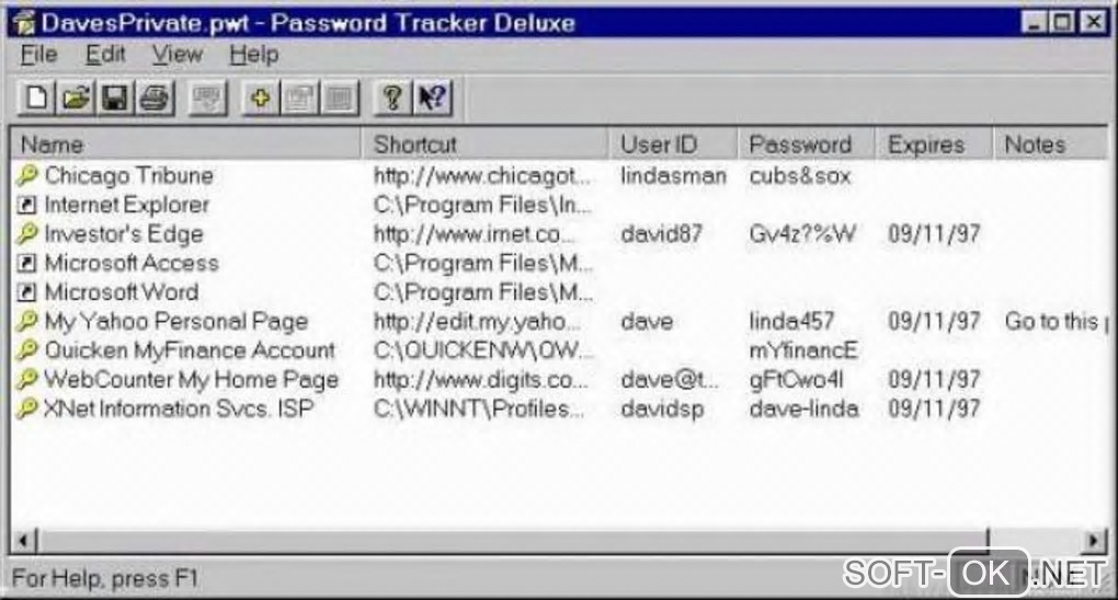 Screenshot №1 "Password Tracker Deluxe"