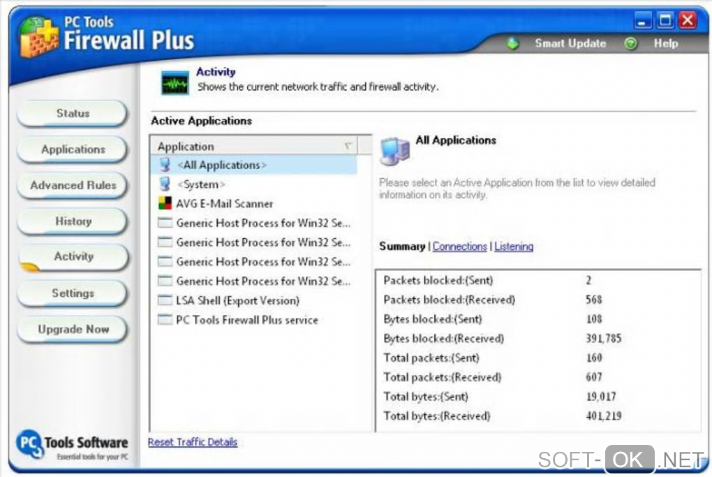 The appearance "PC Tools Firewall Plus"
