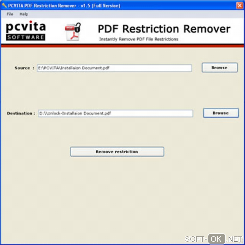 Screenshot №1 "PCVITA PDF Unlocker"