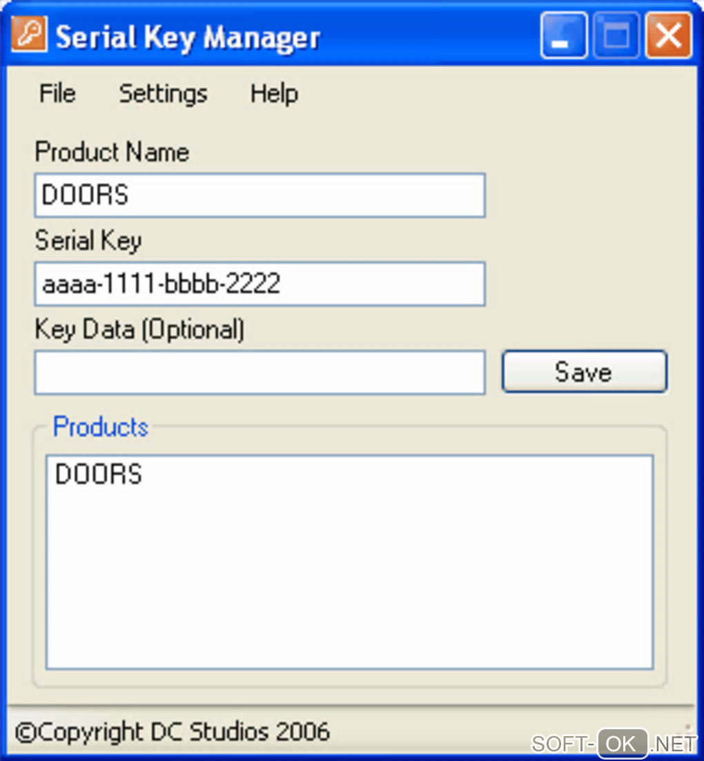 The appearance "Serial Key Manager"