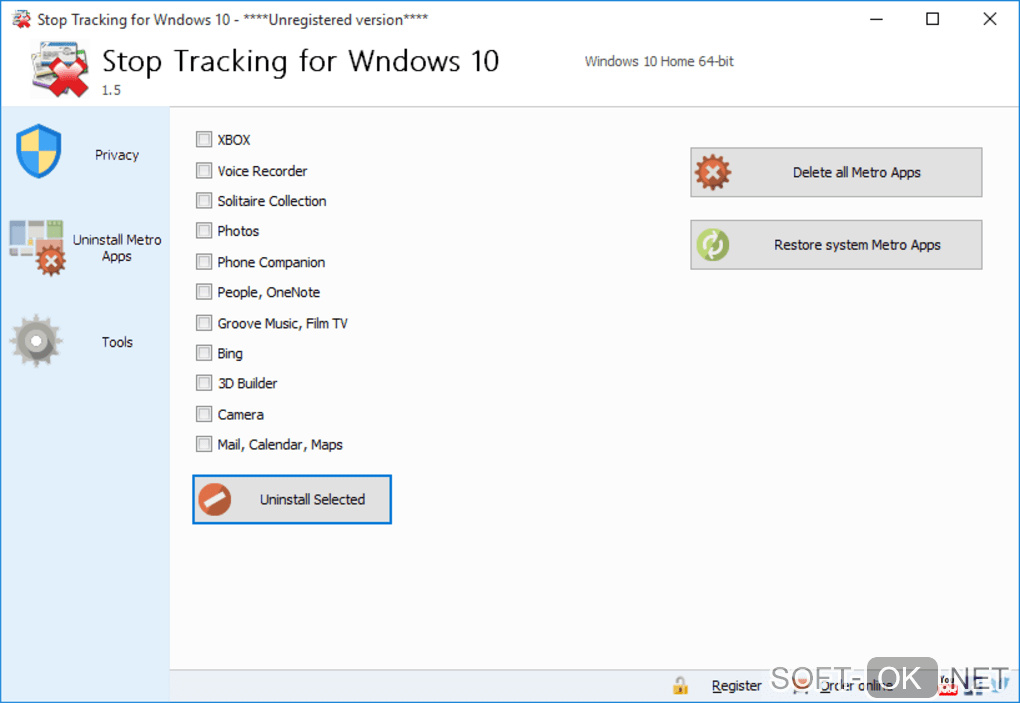 Screenshot №1 "Stop Tracking for Wndows 10"