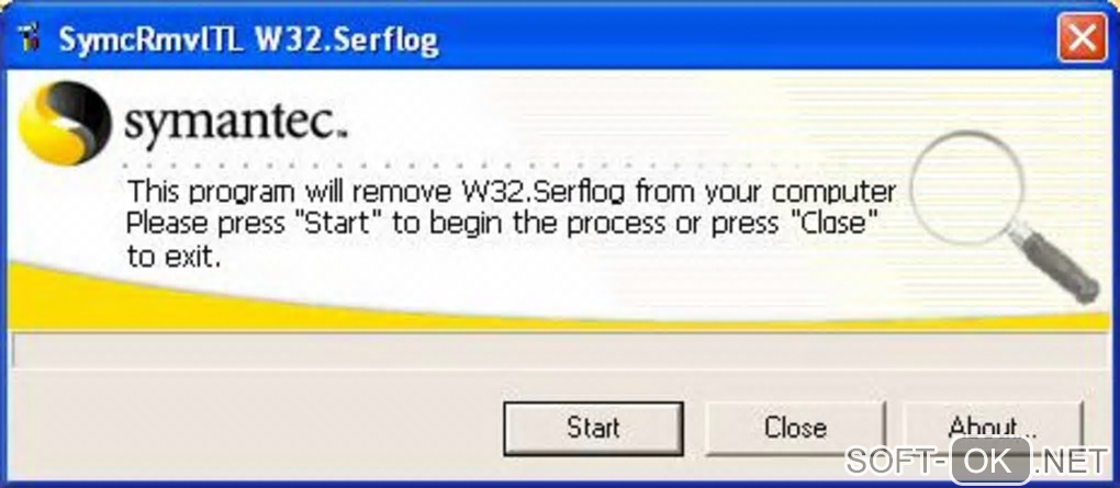 Screenshot №1 "Symantec W32.Serflog Removal Tool"