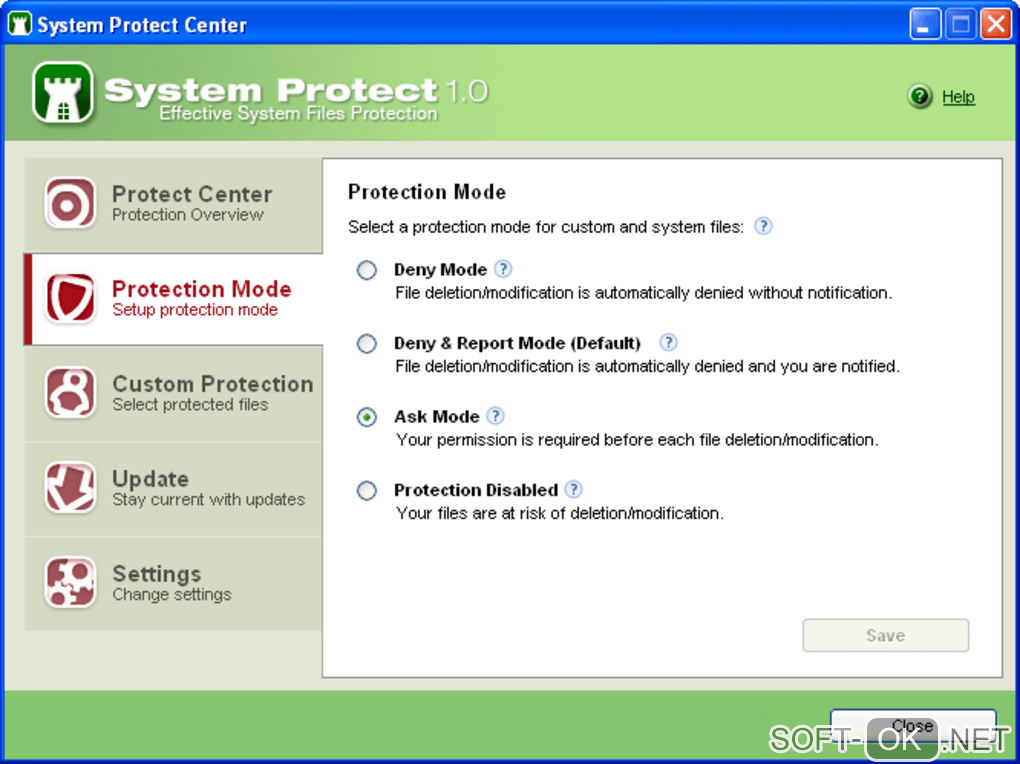 The appearance "System Protect"