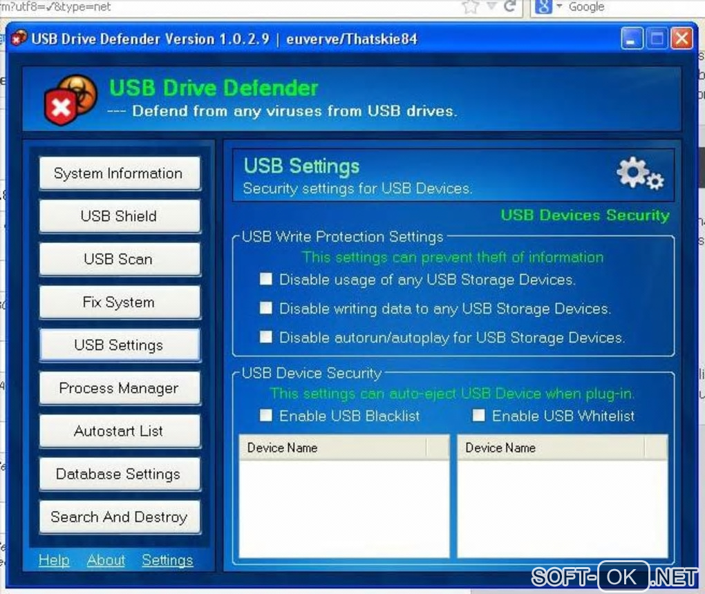The appearance "USB Drive Defender"