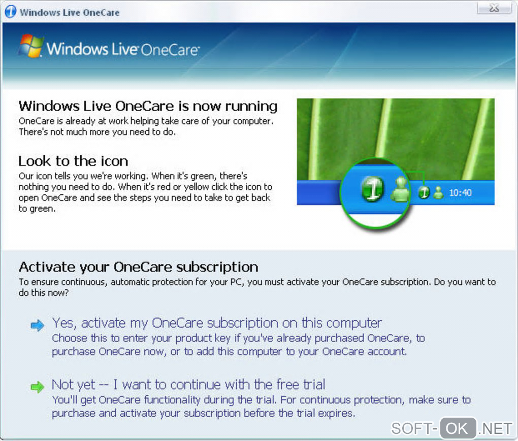 The appearance "Windows Live OneCare"