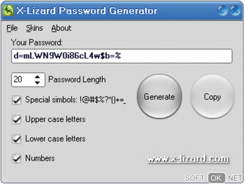 Screenshot №1 "X-Lizard Password Generator"