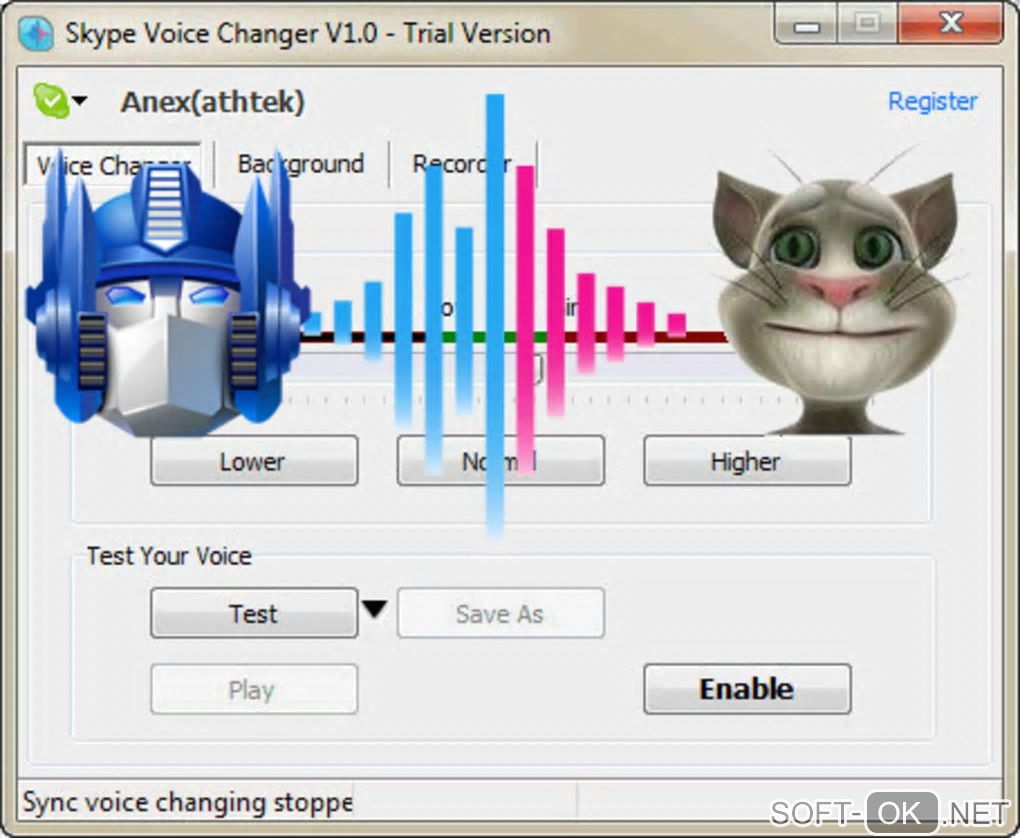 Screenshot №1 "AthTek Skype Voice Changer"