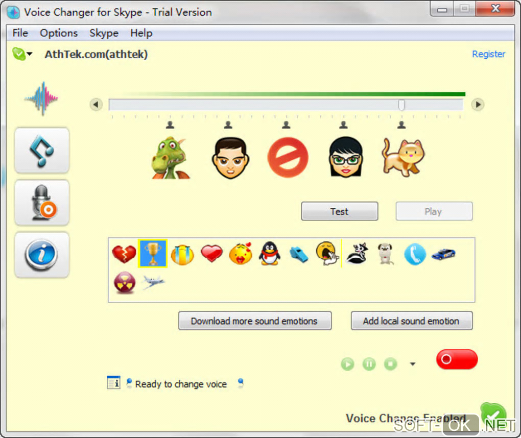 Screenshot №2 "AthTek Skype Voice Changer"