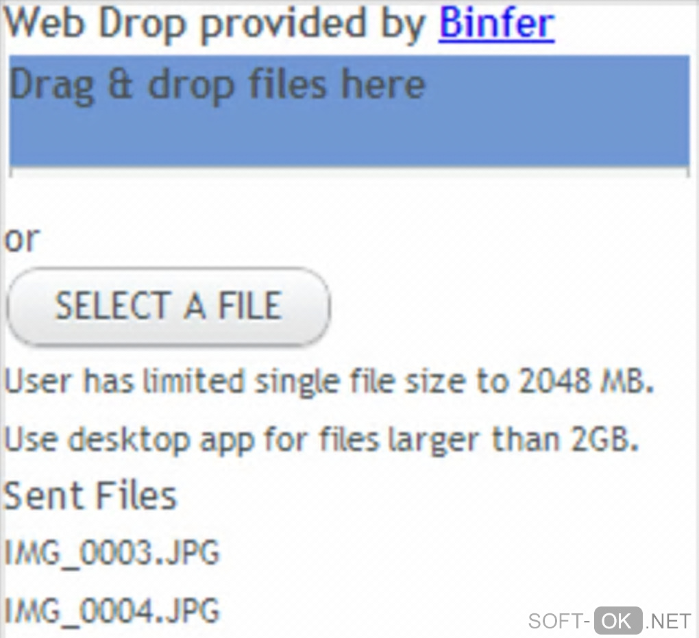 The appearance "Binfer Transfer/Send Large Files Easily"