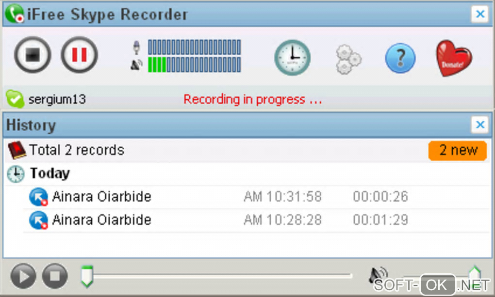 Screenshot №2 "iFree Skype Recorder"